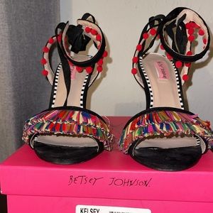 Betsy Johnson Rina Heel Sandal Multicolor PomPoms